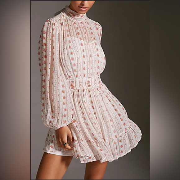 Anthropologie Dresses & Skirts - Anthropologie Let Me Be Mock Neck Sheer Mini Dress in Pink Combo, Size LG; NWT